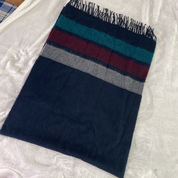 Wide colour black navy, green, and red fringe scarf - Picture 13 of 16